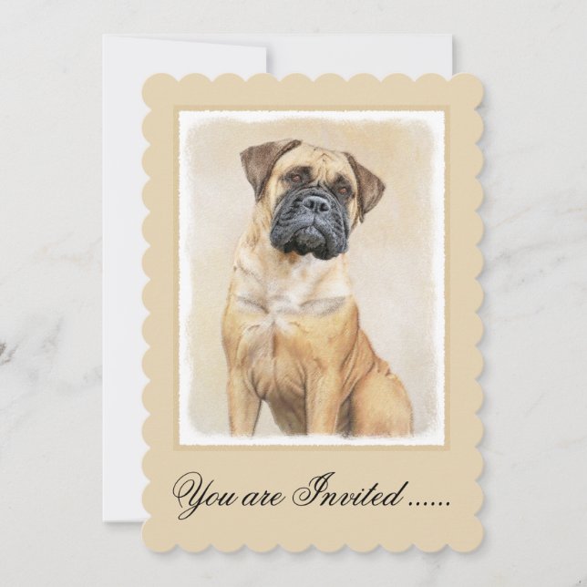Bullmastiff Painting - Cute Original Hund Art Inbjudningar (Framsida)