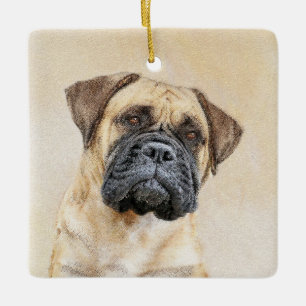 Bullmastiff Painting - Cute Original Hund Art Julgransprydnad Keramik
