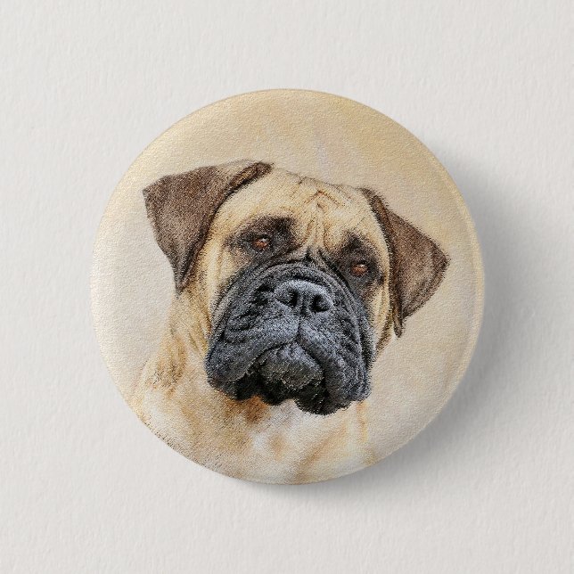 Bullmastiff Painting - Cute Original Hund Art Knapp (Framsida)