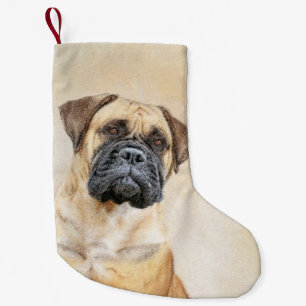 Bullmastiff Painting - Cute Original Hund Art Liten Julstrumpa