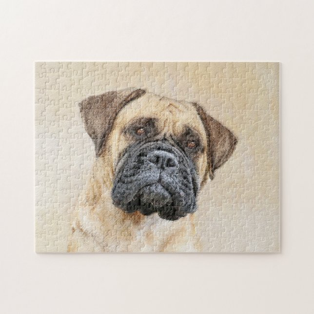 Bullmastiff Painting - Cute Original Hund Art Pussel (Horisontell)