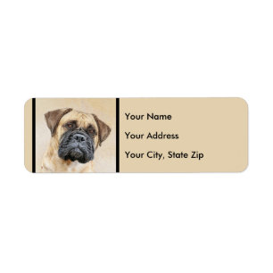 Bullmastiff Painting - Cute Original Hund Art Returadress Etikett