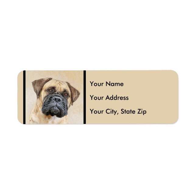 Bullmastiff Painting - Cute Original Hund Art Returadress Etikett (Framsidan)