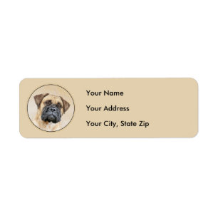 Bullmastiff Painting - Cute Original Hund Art Returadress Etikett