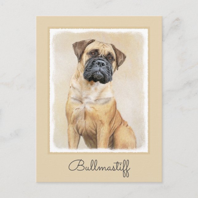 Bullmastiff Painting - Cute Original Hund Art Vykort (Framsida)