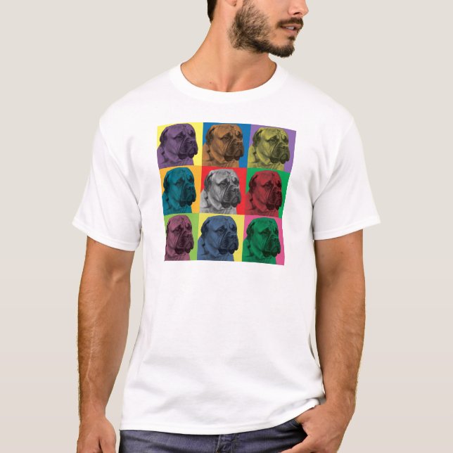 Bullmastiff Pop-Konst T-shirt (Framsida)
