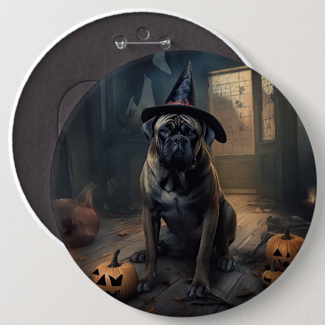 Bullmastiff Pumpa Halloween Skräckinjagande Knapp (Framsida & baksida)