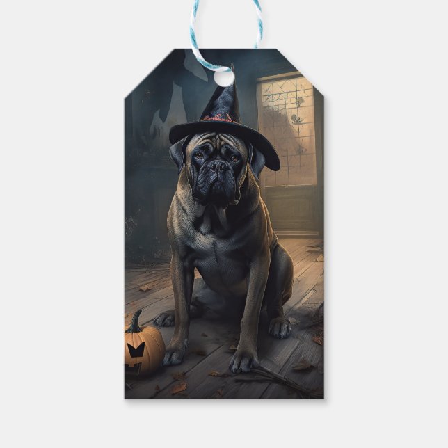 Bullmastiff Pumpa Halloween Skräckinjagande Presentetikett (Framsidan)