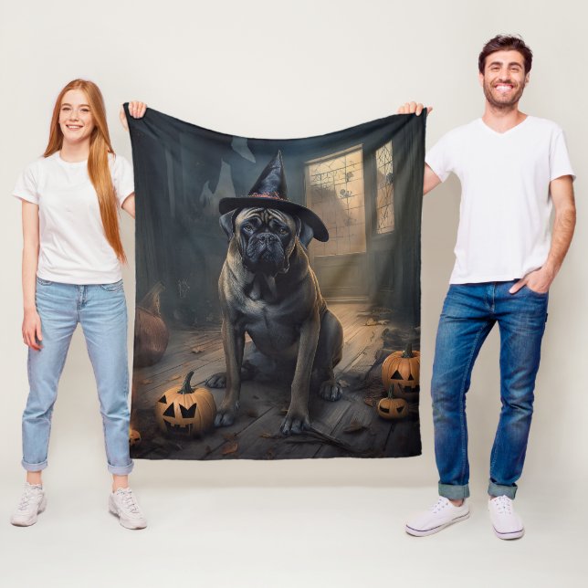 Bullmastiff Pumpkins Halloween Scary Fleecefilt (På plats)