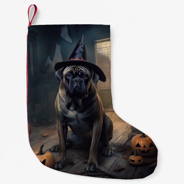 Bullmastiff Pumpkins Halloween Scary Liten Julstrumpa (Framsidan)