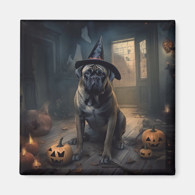 Bullmastiff Pumpkins Halloween Scary Magnet (Framsidan)