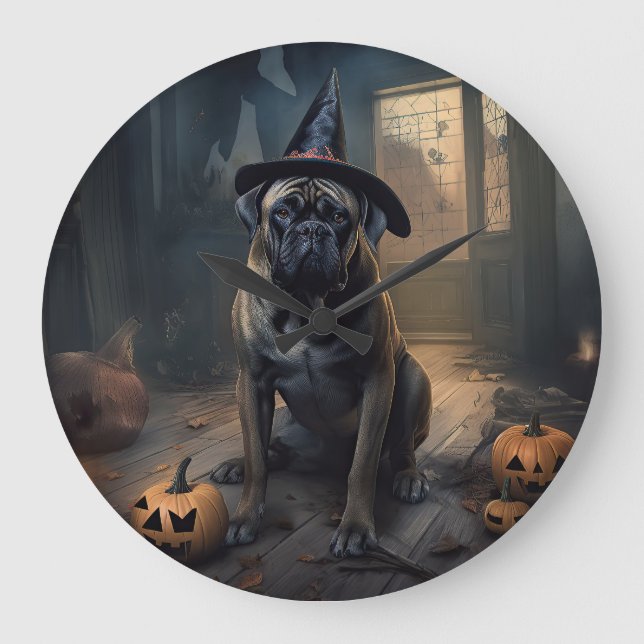Bullmastiff Pumpkins Halloween Scary Stor Klocka (Framsida)