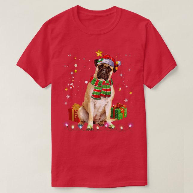 Bullmastiff Santa Funny Julgran Ljus Julafton T Shirt (Design framsida)