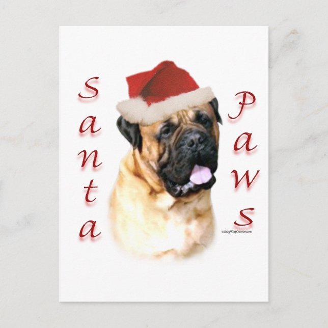 Bullmastiff Santa Tassar Helg Vykort (Framsida)