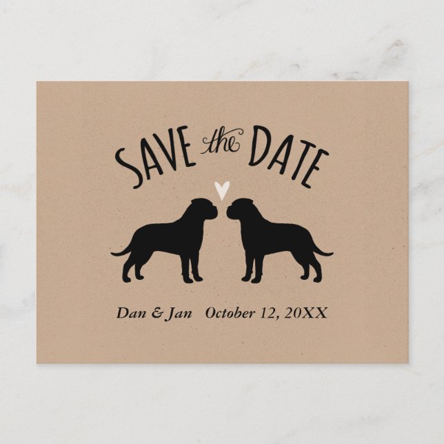 Bullmastiff Silhuetter Bröllop Save the Date Meddelande Vykort (Framsida)