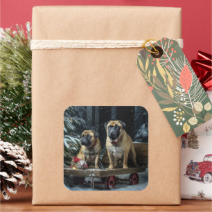 Bullmastiff Snöig släde juldekoration  Fyrkantigt Klistermärke