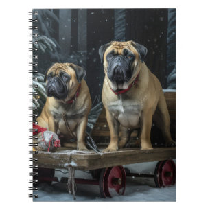 Bullmastiff Snowy Sleigh-juldekretet Anteckningsbok