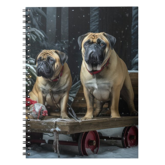 Bullmastiff Snowy Sleigh-juldekretet Anteckningsbok (Framsidan)