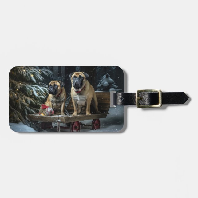 Bullmastiff Snowy Sleigh-juldekretet Bagagebricka (Horisontell Framsida)