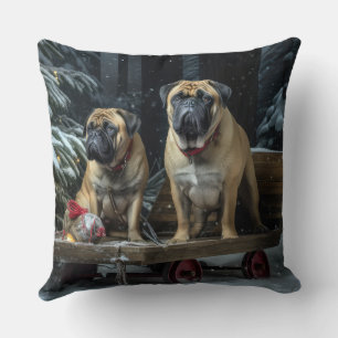 Bullmastiff Snowy Sleigh-juldekretet Kudde