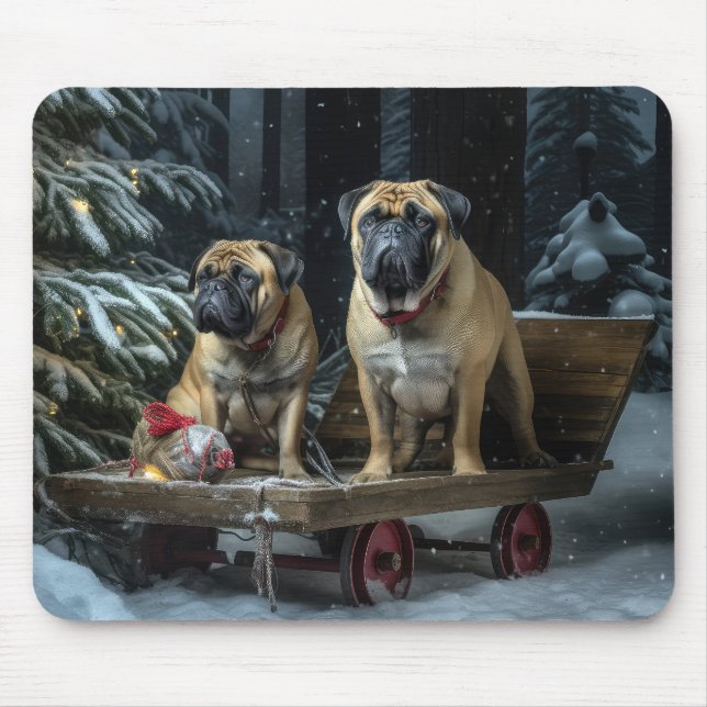 Bullmastiff Snowy Sleigh-juldekretet Musmatta (Framsidan)