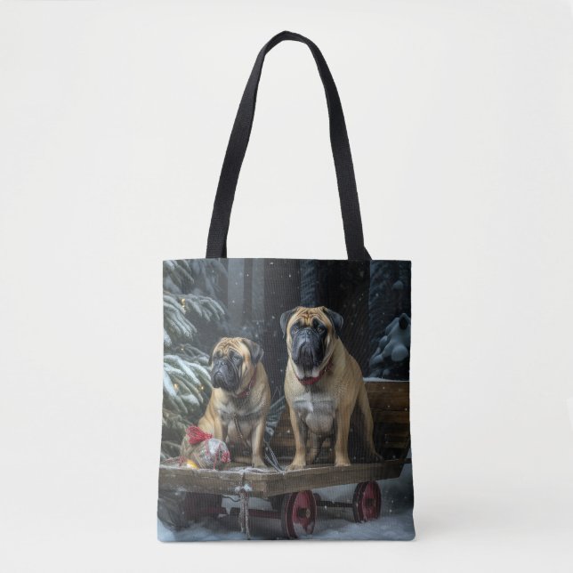 Bullmastiff Snowy Sleigh-juldekretet Tygkasse (Framsida)