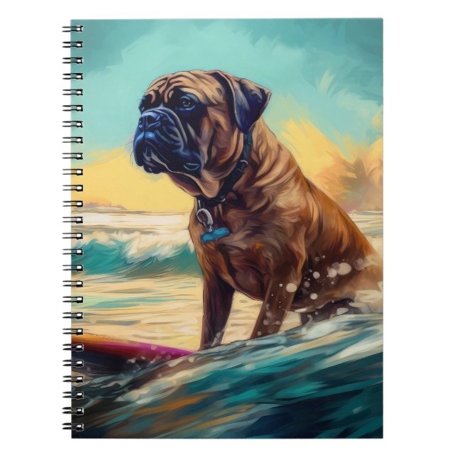 Bullmastiff Strand Surfing Målning Anteckningsbok (Framsidan)