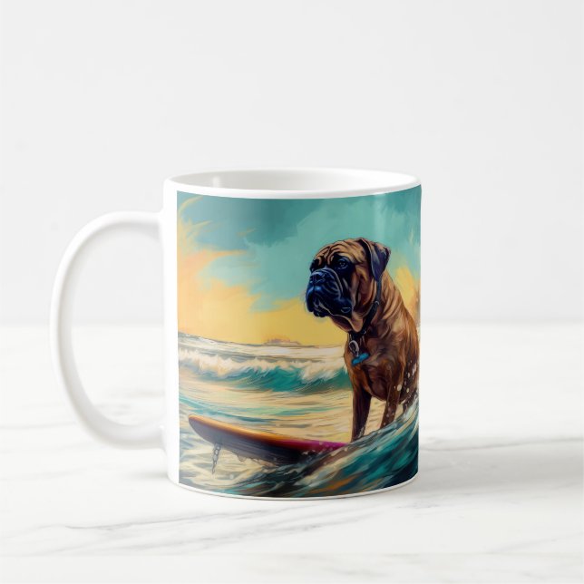 Bullmastiff Strand Surfing Målning Kaffemugg (Vänster)