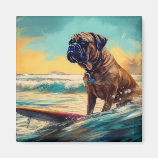 Bullmastiff Strand Surfing Målning Magnet (Framsidan)
