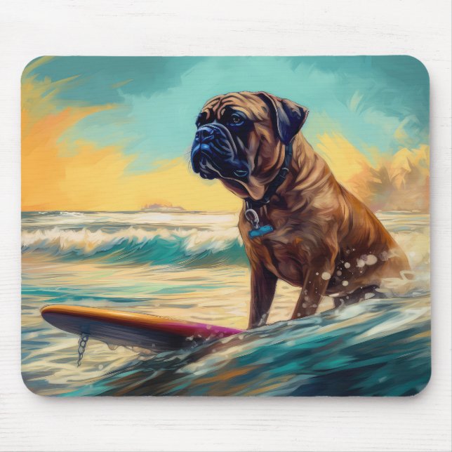 Bullmastiff Strand Surfing Målning Musmatta (Framsidan)