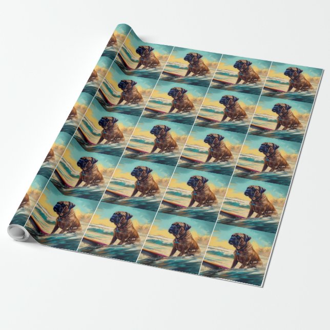 Bullmastiff Strand Surfing Målning Presentpapper (Utrullad)