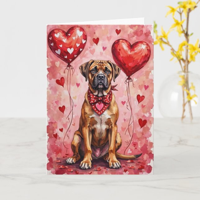 Bullmastiff Valentine’s Day Dog with Hearts Red Kort (Gul blomma)