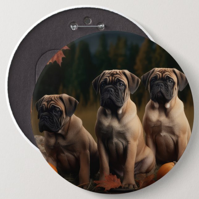 Bullmastiff  Valp Autumn Delight Pumpkin Knapp (Framsida & baksida)