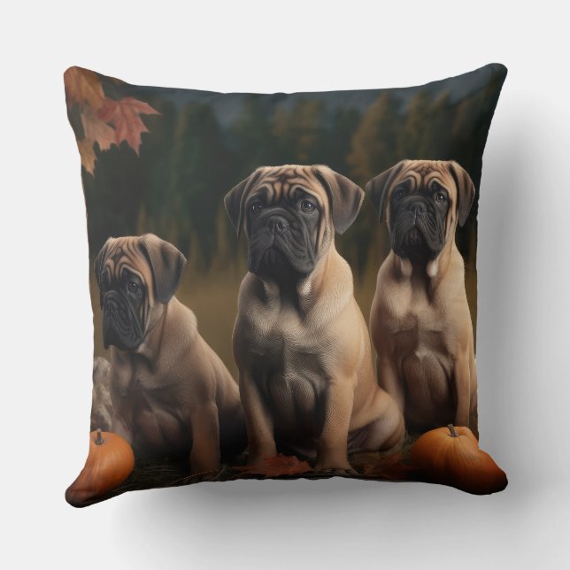 Bullmastiff-valp Höstglädje Pumpa Kudde (Baksida)