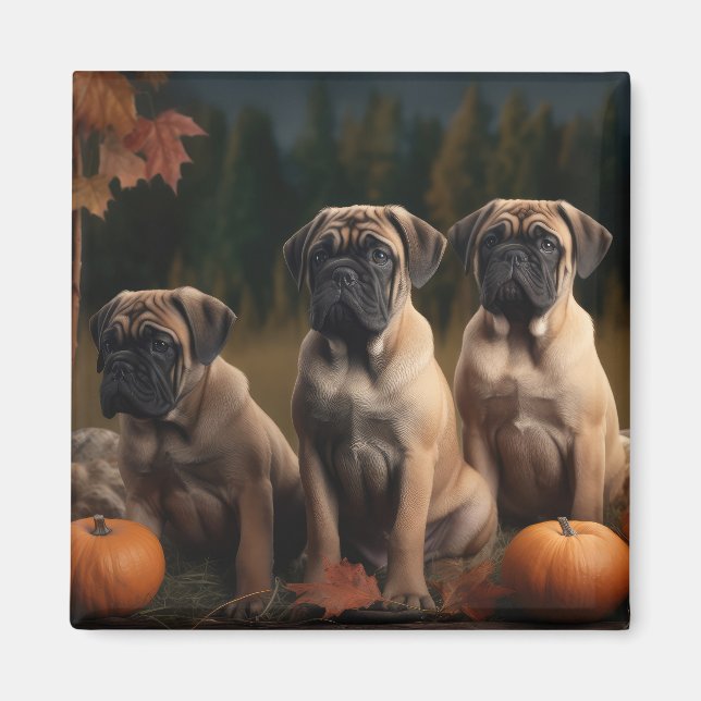 Bullmastiff-valp Höstglädje Pumpa Magnet (Framsidan)