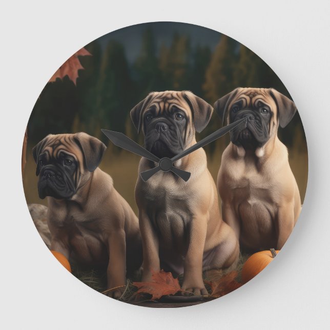 Bullmastiff Valp Höstglädje Pumpa Stor Klocka (Framsida)