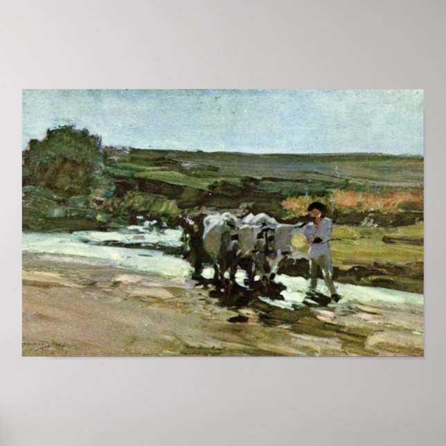 Bullock Cart in Ford by Grigorescu Nicolae Poster (Framsidan)