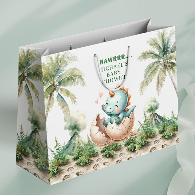 Bullrande Baby Dino Presentpåse Kläcks Snart (Roaring Baby Dino Shower Gift Bag Hatching Soon)