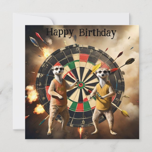 Bullseye Burrow: Meerkat Dart Players, Birthday Kort (Framsida)