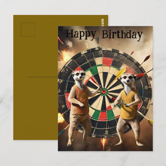 Bullseye Burrow: Surikater Dartspelare, Födelsedag Vykort (Fram/baksida)