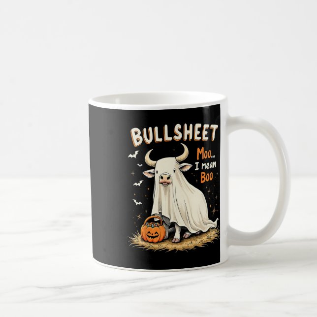 Bullsheet Cow Ghost Pun Funny Halloween Trick elle Kaffemugg (Höger)