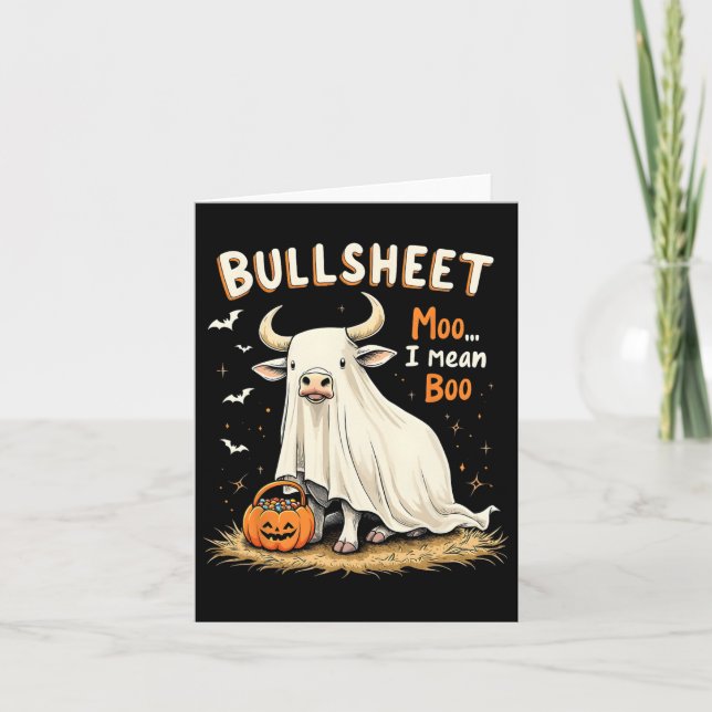 Bullsheet Cow Ghost Pun Funny Halloween Trick elle Kort (Framsida)