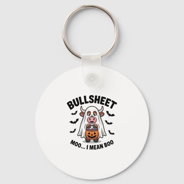 BULLSHEET Halloween Cute Cow i Ghost Nyckelring (Framsida)