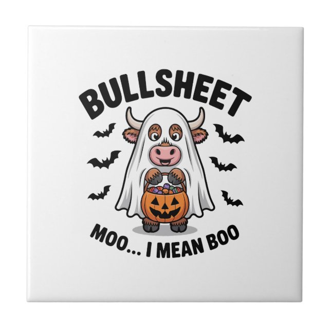 BULLSHEET Halloween Söt Ko i Spöke Kakelplatta (Framsidan)