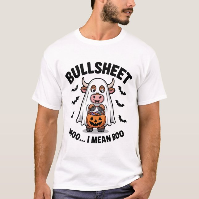 BULLSHEET Halloween Söt Ko i Spöke T Shirt (Framsida)