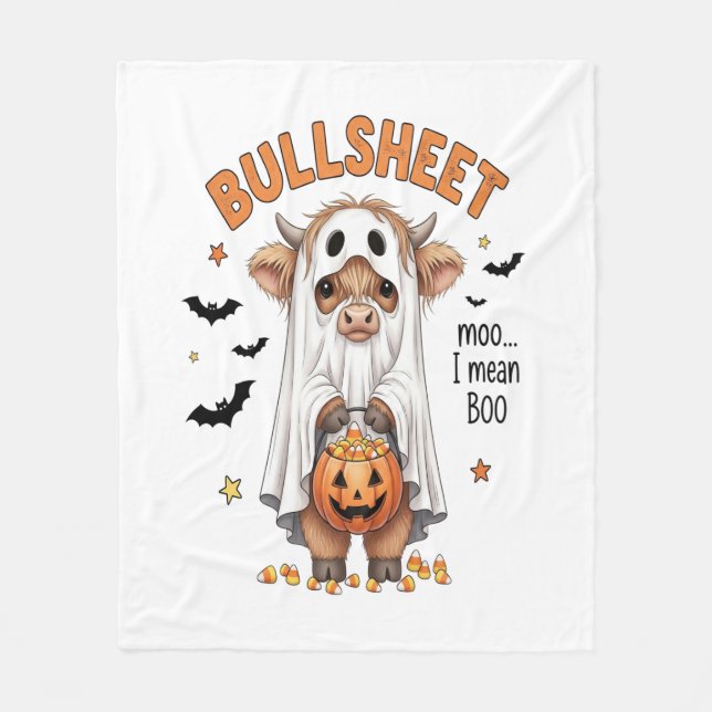 Bullsheet Highland Cow Funny Ghost Fleecefilt (Framsidan)