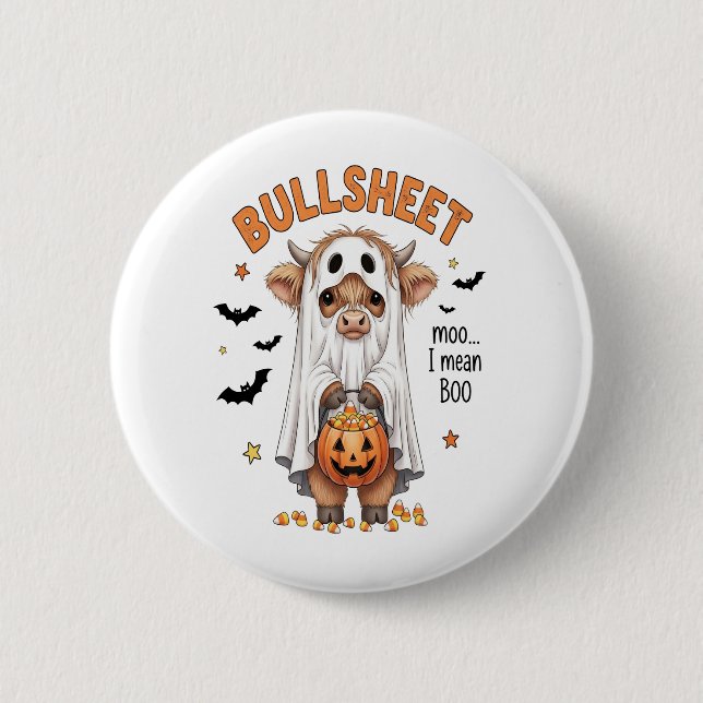 Bullsheet Highland Cow Funny Ghost Knapp (Framsida)
