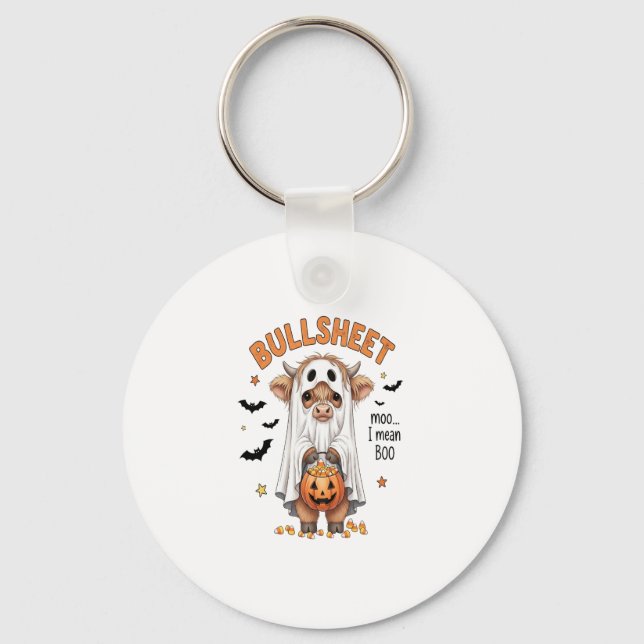 Bullsheet Highland Cow Funny Ghost Nyckelring (Framsida)