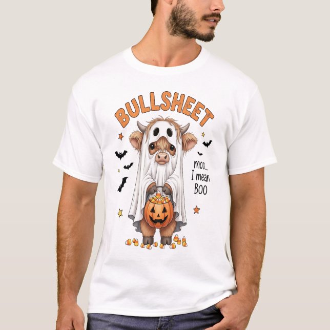 Bullsheet Highland Cow Funny Ghost T Shirt (Framsida)