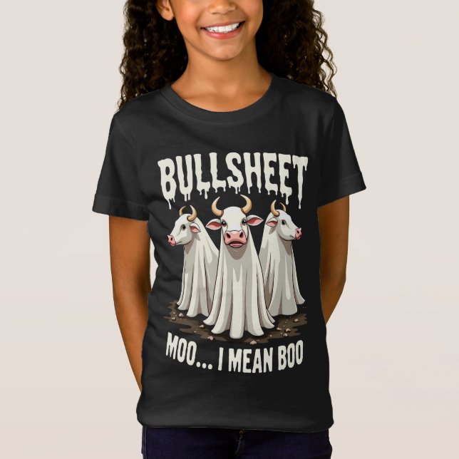 Bullsheet Moo I Elak Boo Funny Halloween Ghost Cow T Shirt (Framsida)